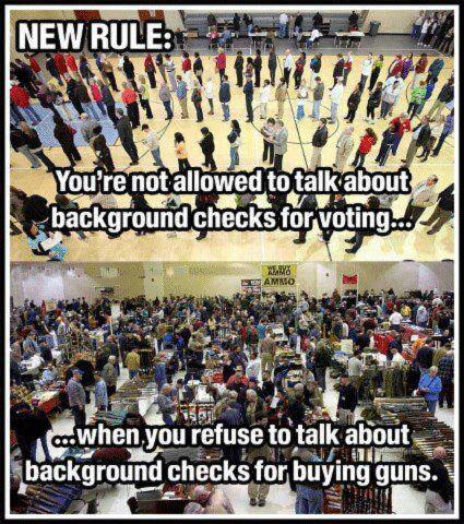 New rule:  Not allowed to talk about background checks for voting when you refuse to talk about background checks for buying guns